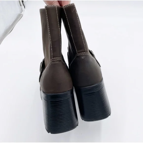 Vintage Y2K American Eagle Flex Brown Leather Chunky Platform Boots Size 10 - Picture 6 of 15